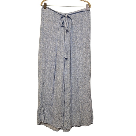 Blue Floral Wide-Leg Wrap Pants - Picture 1 of 4